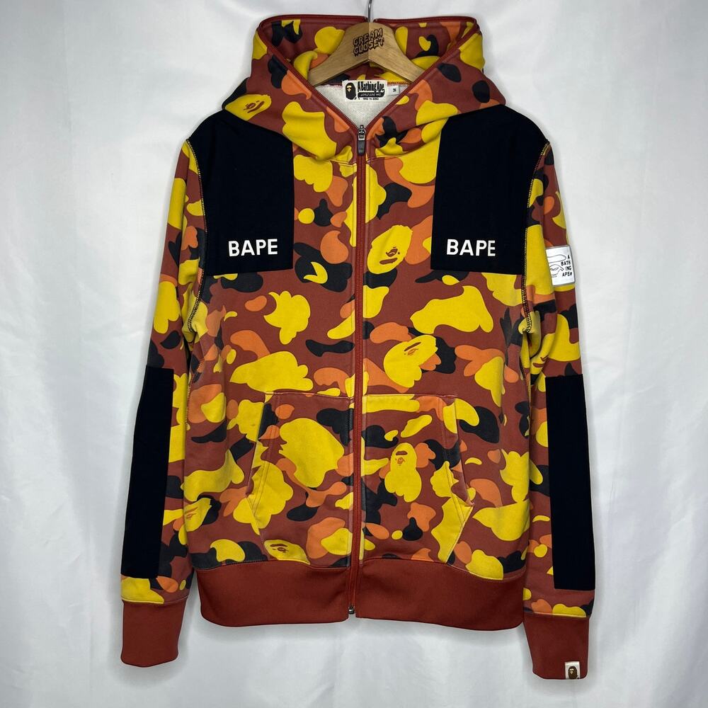 BAPE A Bathing Ape Nigo Orange Camo All Over Full Zip Up Hoodie size M